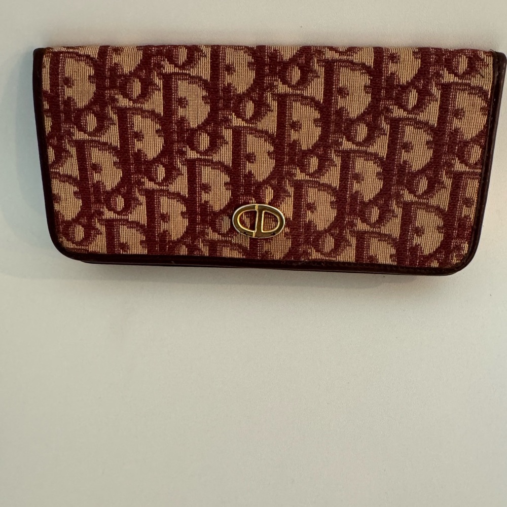 Dior Monogram Wallet in Burgundy and Gold